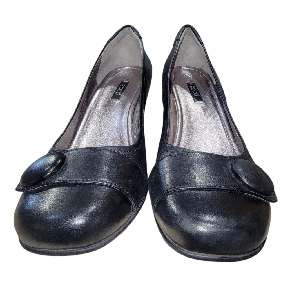 ECCO Hanna Pump Womens Black Leather Slip-On Button Heel Shoes EU 41 /US 10-10.5 - Picture 7 of 11
